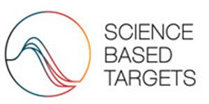 Science Based Targetsin virallinen logo, jossa on pyöreä isotyyppi, joka koostuu lämpötilaviivoista ja mustasta tekstistä valkoisella taustalla.